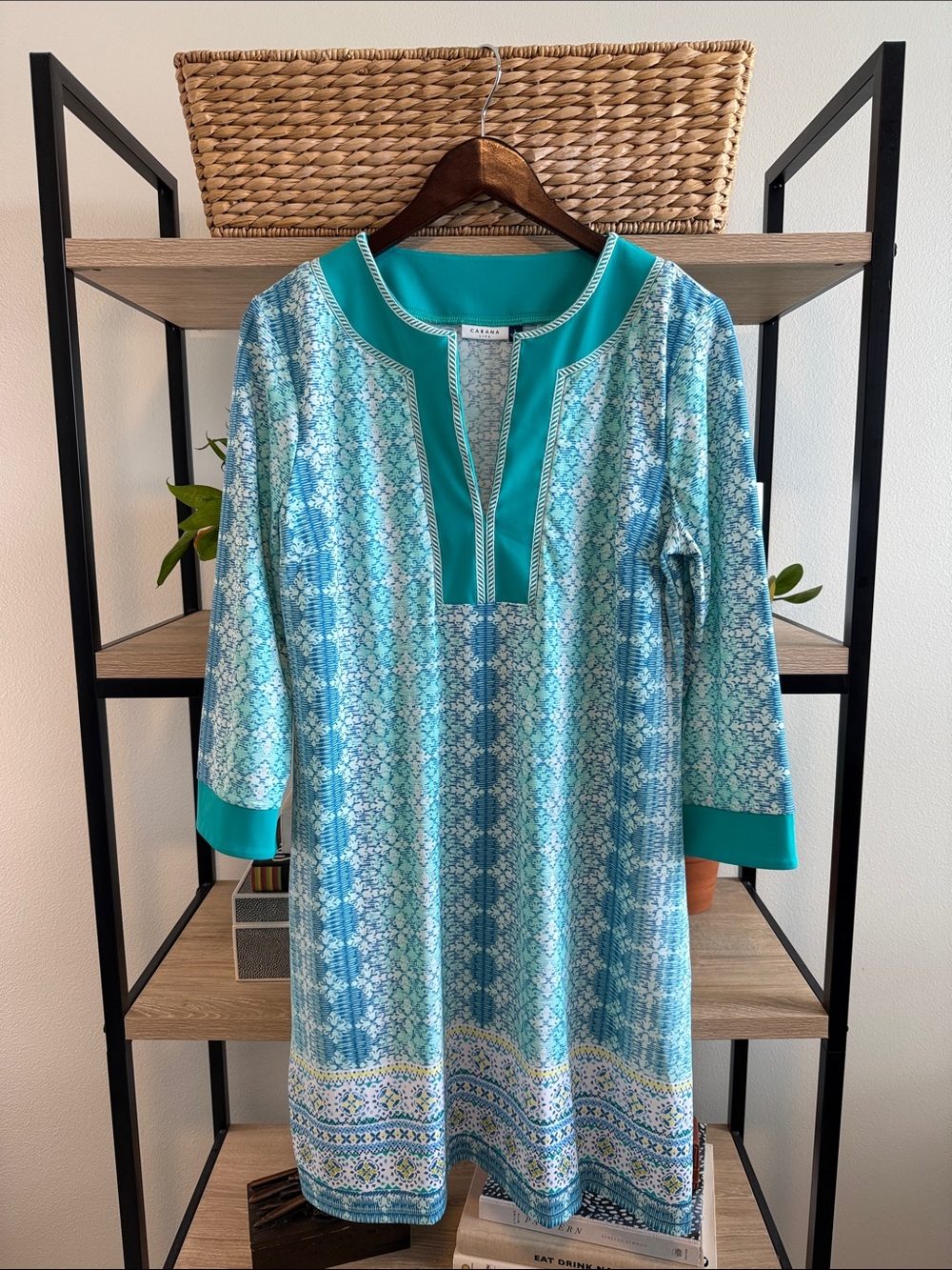 Cabana Life UPF 50+ Coastal Cottage Embroidered Tunic Dress Or Swim Coverup, L